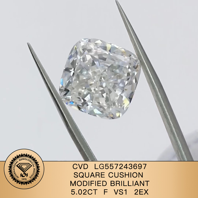 CVD LG557243697 Square Cushion Modified Brilliant 5.02CT F VS1 EX EX Lab Grown Diamond