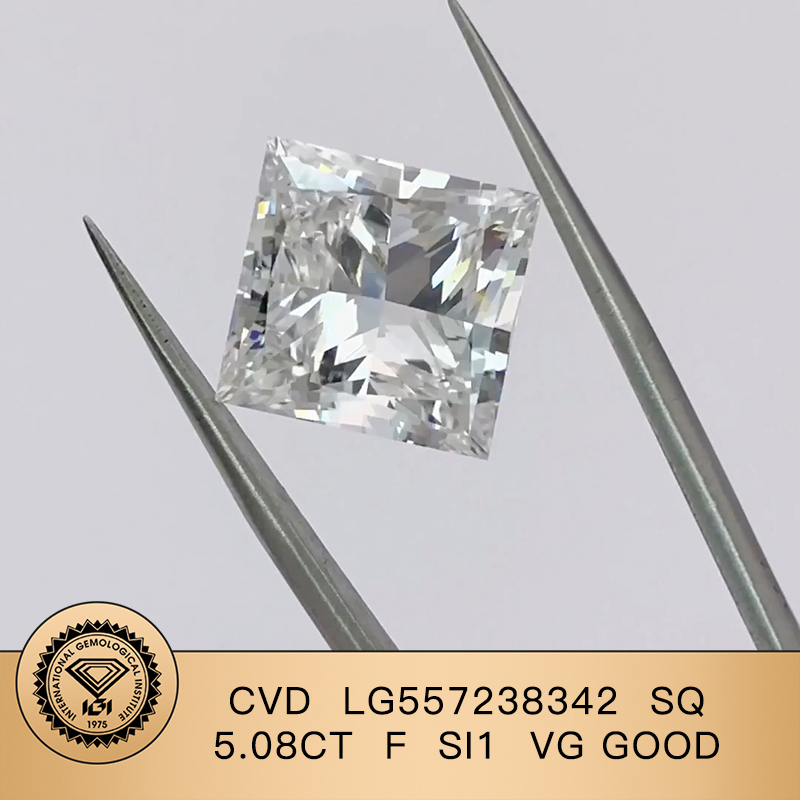 CVD LG557238342 Princess Square Shape 5.08CT F SI1 VG G Lab Grown Diamond
