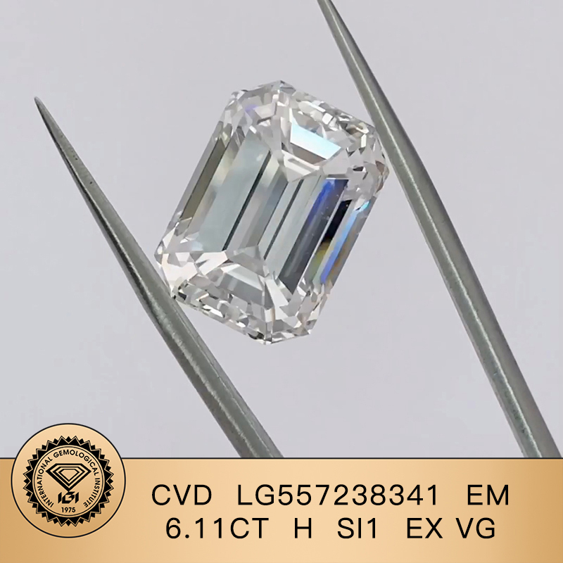 CVD LG557238341 Emerald Shape 6.11CT H SI1 EX VG Lab Grown Diamond