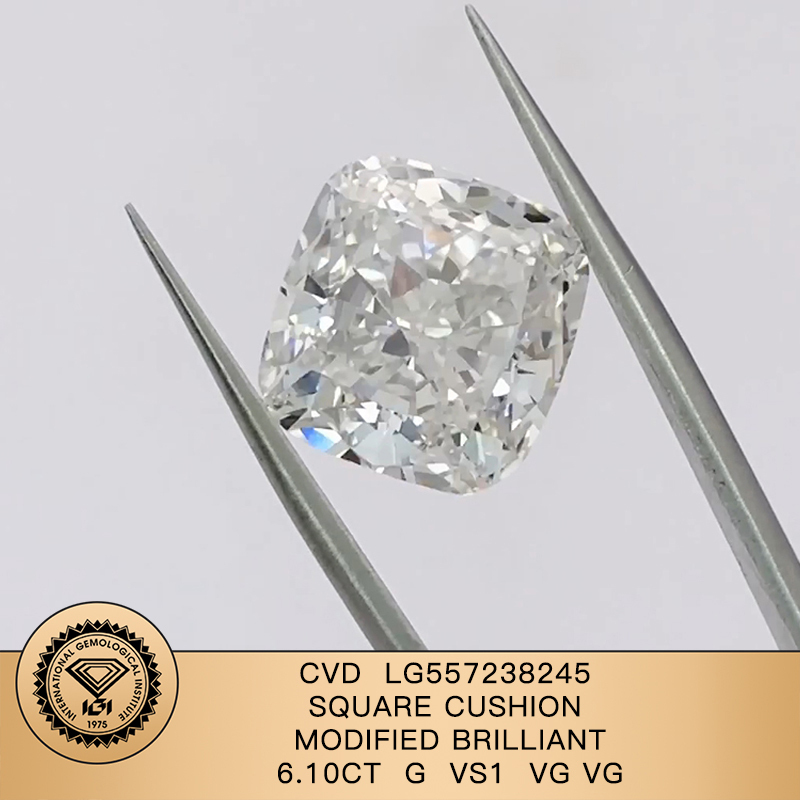 CVD LG557238245 Square Cushion Modified Brilliant 6.10CT G VS1 VG VG Lab Grown Diamond