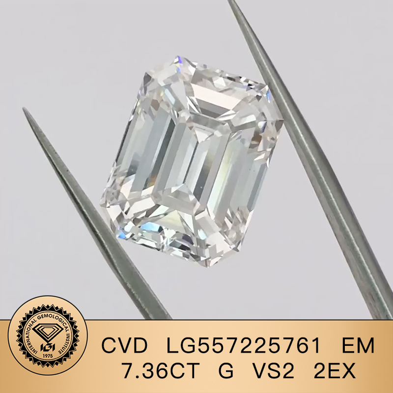 CVD LG557225761 Emerald Shape 7.36CT G VS2 EX EX Lab Grown Diamond