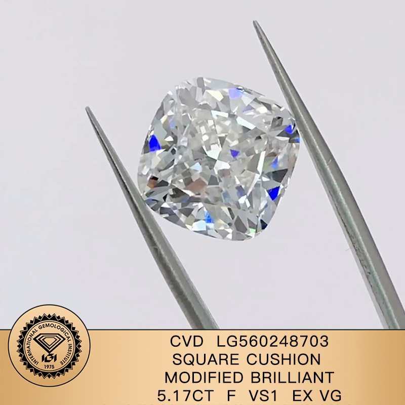 CVD LG560248703 SQUARE CUSHION MODIFIED BRILLIANT 5.17CT F VS1 EX VG Lab Grown Diamond