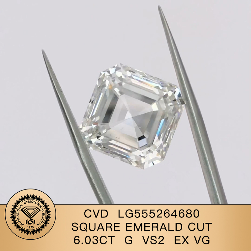 CVD LG555264680 Square Emerald Cut 6.03CT G VS2 EX VG Lab Grown Diamond