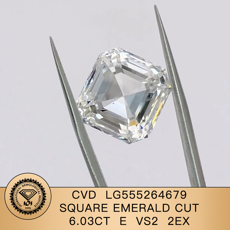CVD LG555264679 Square Emerald Cut 6.03CT E VS2 EX EX Lab Grown Diamond