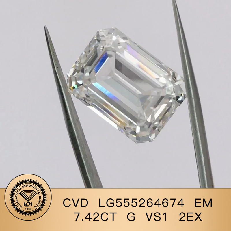 CVD LG555264674 Emerald Shape 7.42CT G VS1 EX EX Lab Grown Diamond
