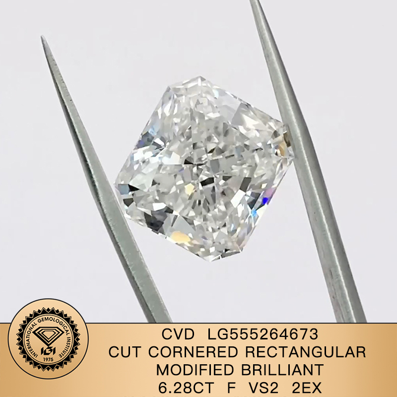 CVD LG555264673 Cut Cornered Rectangular Modified Brilliant 6.28CT F VS2 EX EX Lab Grown Diamond