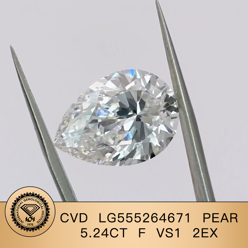 CVD LG555264671 Pear Shape 5.24CT F VS1 EX EX Lab Grown Diamond