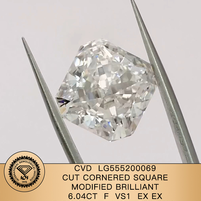 CVD LG555200069 Cut Cornered Rectangular Modified Brilliant 6.04CT F VS1 EX EX Lab Grown Diamond