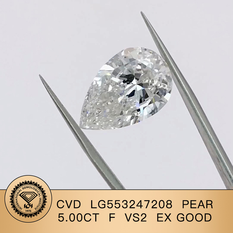 CVD LG553247208 Pear Shape 5.00CT F VS2 EX G Lab Grown Diamond