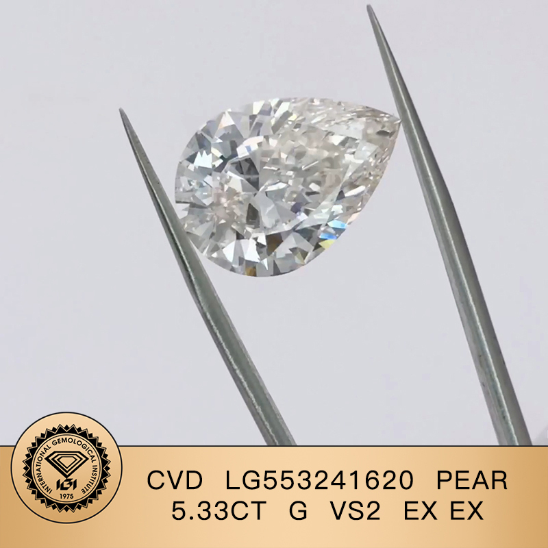 CVD LG553241620 Pear Shape 5.33CT G VS2 EX EX Lab Grown Diamond