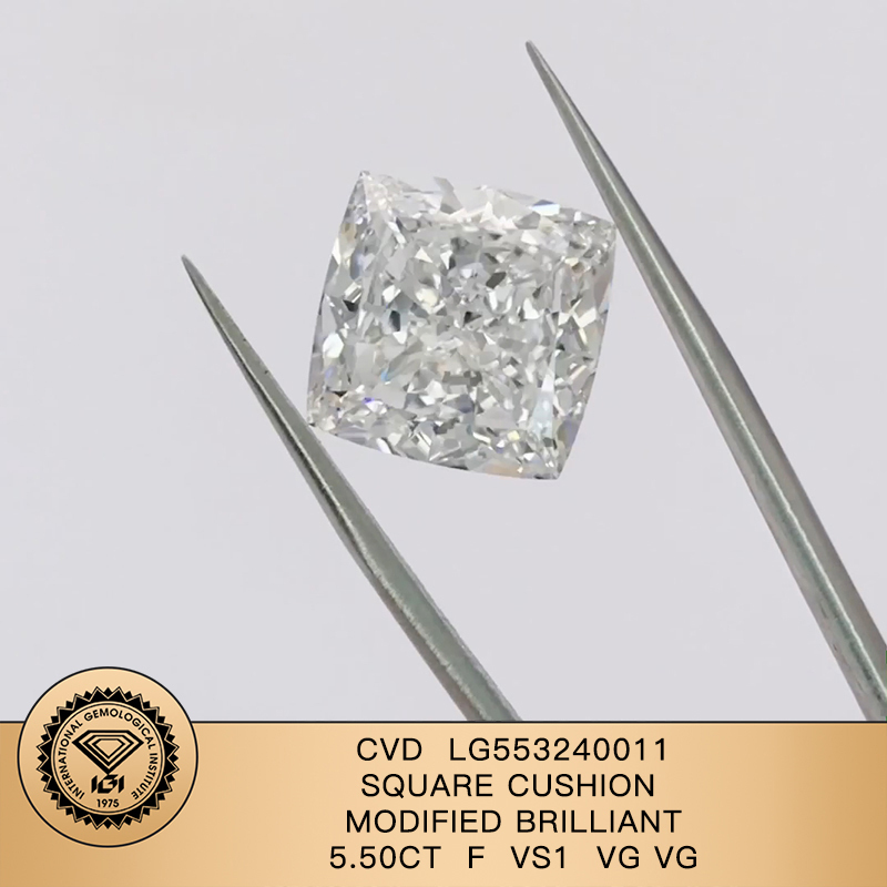 CVD LG553240011 Square Cushion Modified Brilliant 5.50CT F VS1 VG VG Lab Grown Diamond