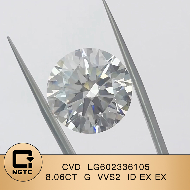 CVD LG602336105 Round Shape 8.06CT G VVS2 ID EX EX H-LG0958 8.07CT G VVS2 5EX Lab Grown Diamond