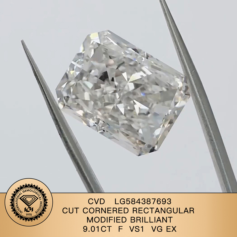 CVD LG584387693 Cut Cornered Rectangular Modified Brilliant 9.01CT F VS1 VG EX Lab Grown Diamond