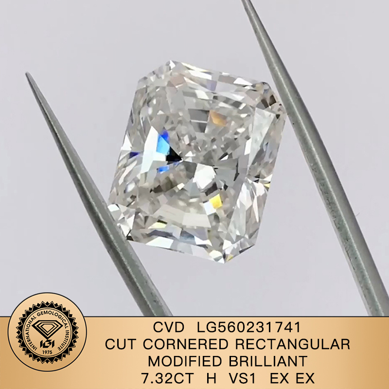 CVD LG560231741 Cut Cornered Rectangular Modified Brilliant 7.32CT H VS1 EX EX Lab Grown Diamond