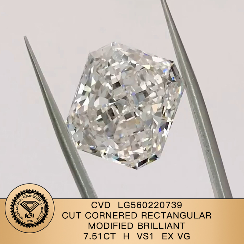 CVD LG560220739 Cut Cornered Rectangular Modified Brilliant 7.51CT H VS1 EX VG Lab Grown Diamond