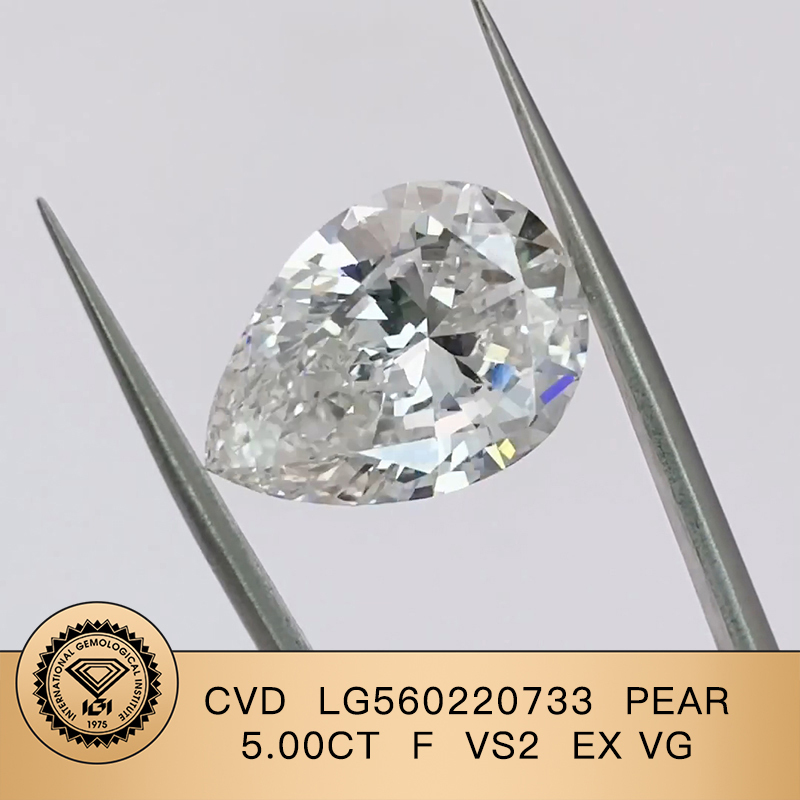 CVD LG560220733 Pear Shape 5.00CT F VS2 EX VG Lab Grown Diamond