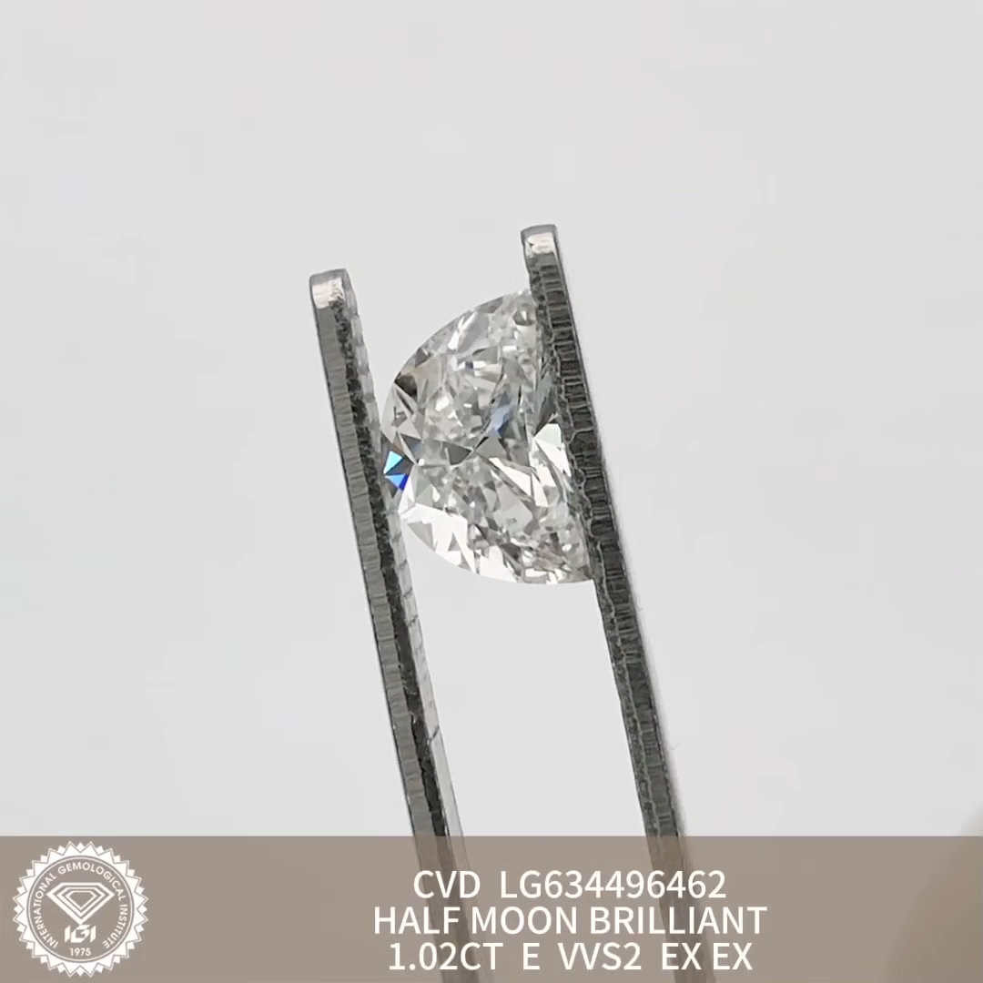 MissDiamond CVD LG634496462 Half Moon Brillant 1.02CT E VVS2 EX EX Lab Grown Diamond
