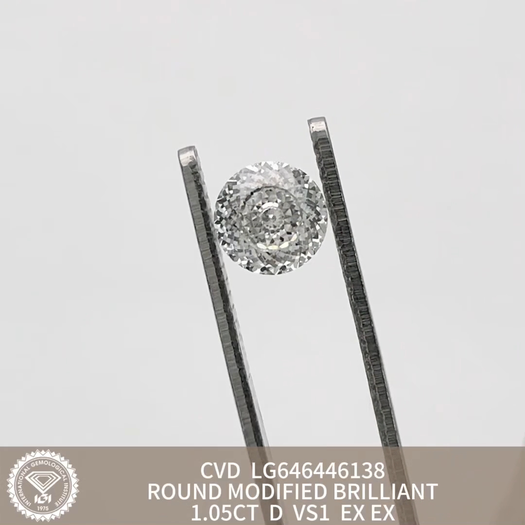MissDiamond CVD LG646446138 Round Modified Brilliant 1.05CT D VS1 EX EX Lab Grown Diamond