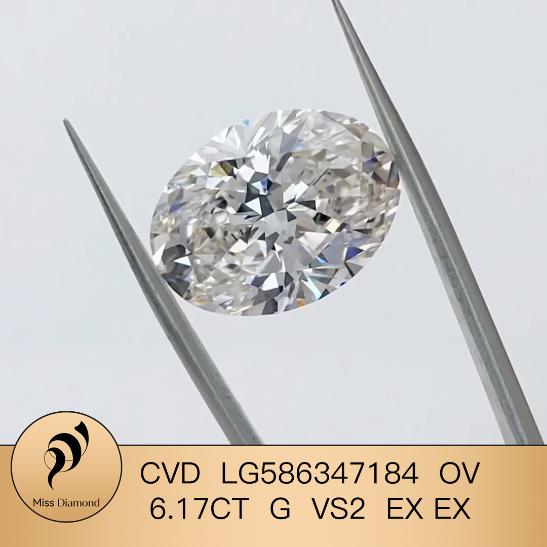MissDiamond CVD LG586347184 Oval Cut 6.17CT G VS2 EX EX Lab Grown Diamond