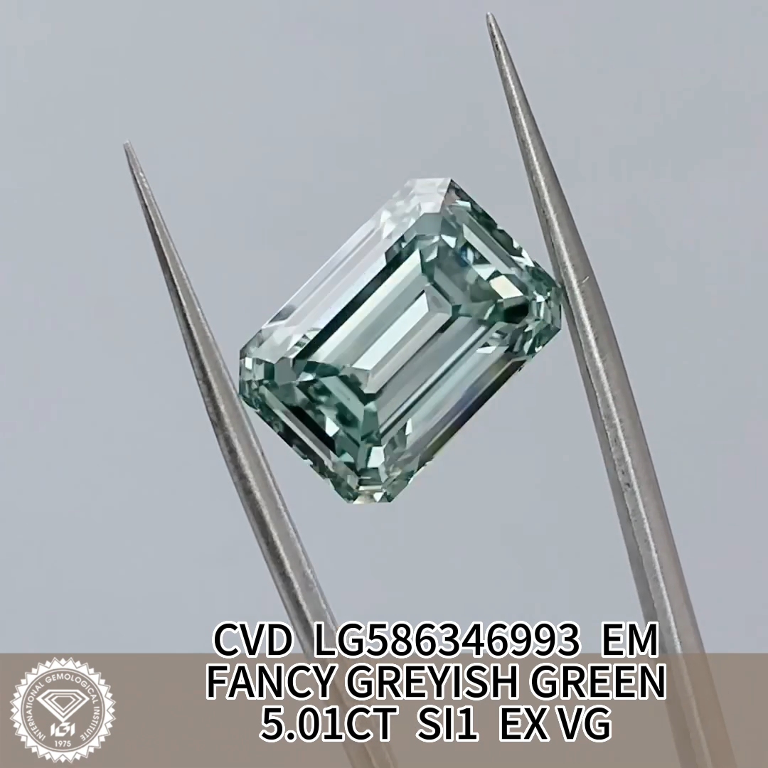 MissDiamond CVD LG586346993 Emerald Cut fancy Greyish Green5.01CT SI1 EX VG Lab Grown Diamond