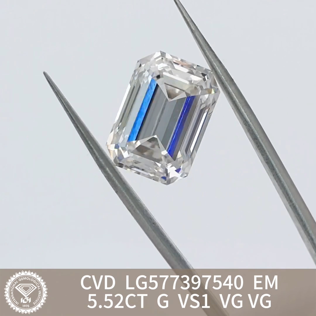 MissDiamond CVD LG577397540 Emerald Shape 5.52CT G VS1 VG VG Lab Grown Diamond
