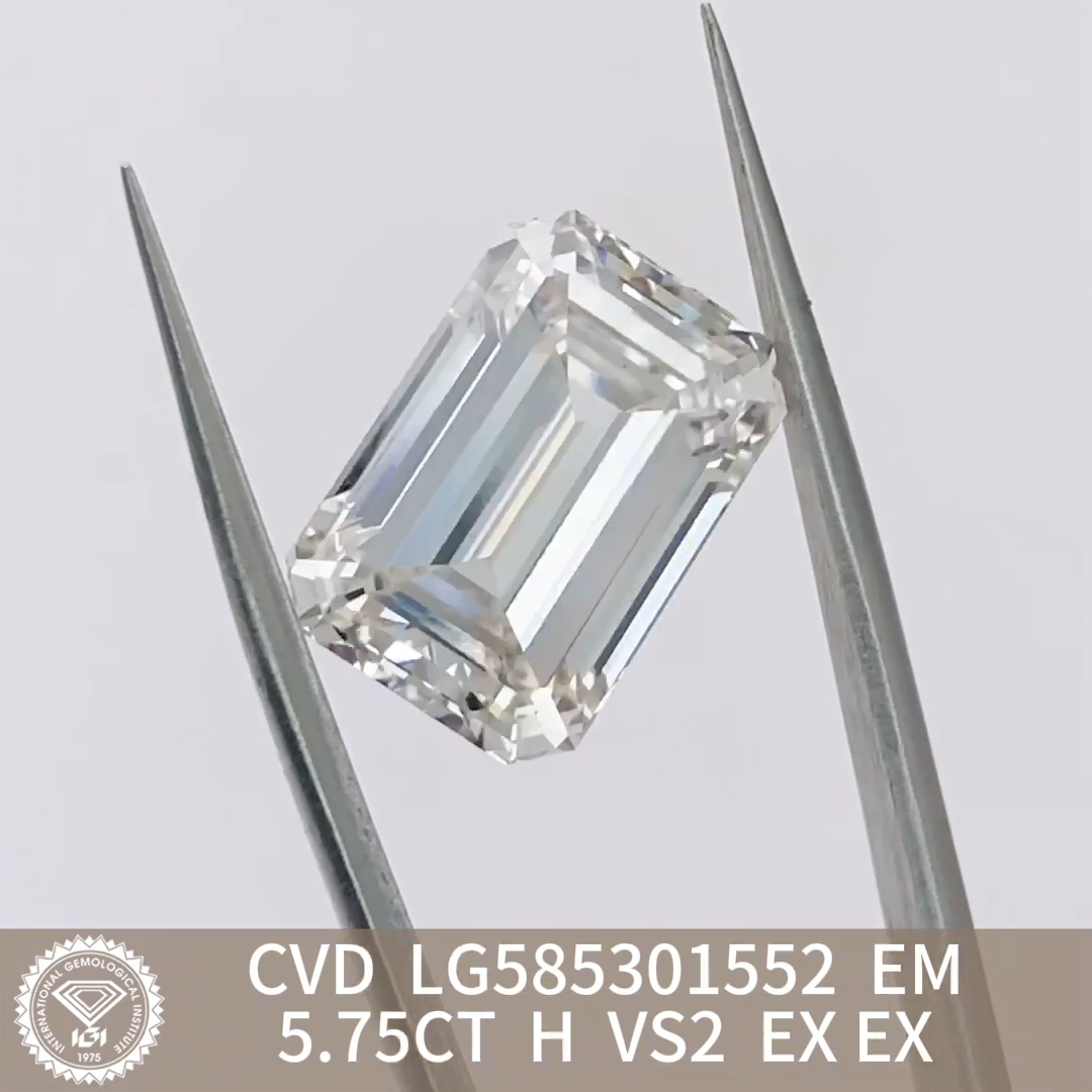 MissDiamond CVD LG585301552 Emerald Cut 5.75CT H VS2 EX EX Lab Grown Diamond