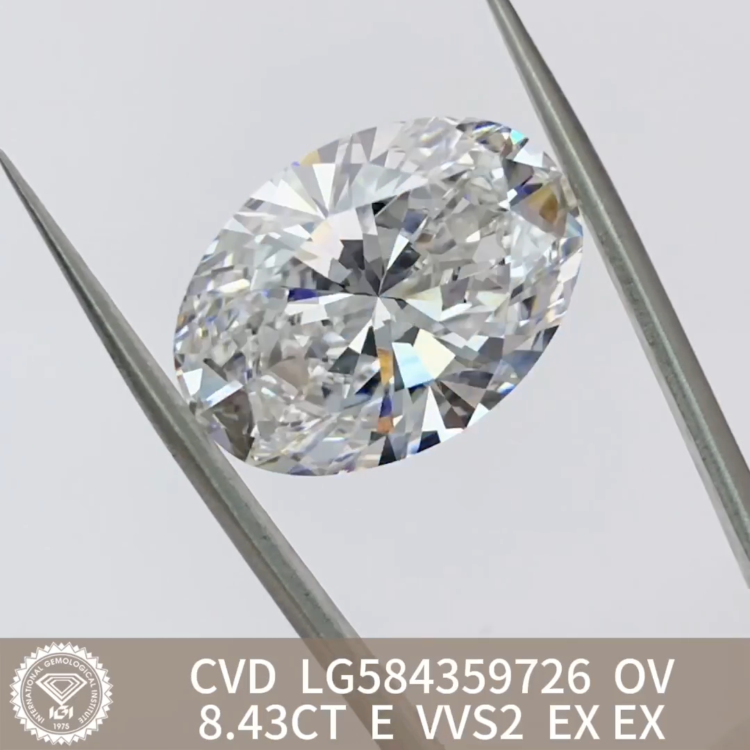 MissDiamond CVD LG584359726 Oval Cut 8.43CT E VVS2 EX EX Lab Grown Diamond