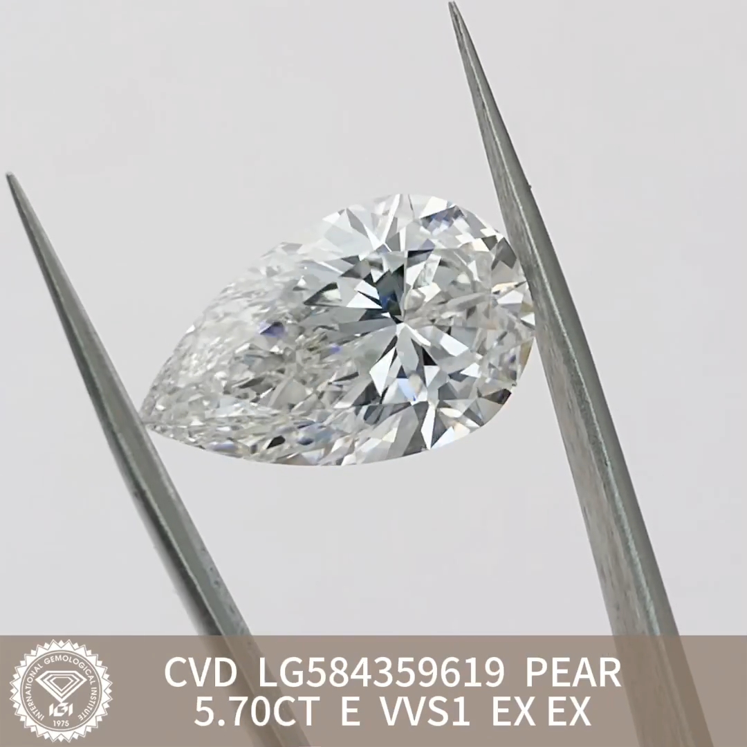 MissDiamond CVD LG584359619 Pear Cut 5.70CT E VVS1 EX EX Lab Grown Diamond