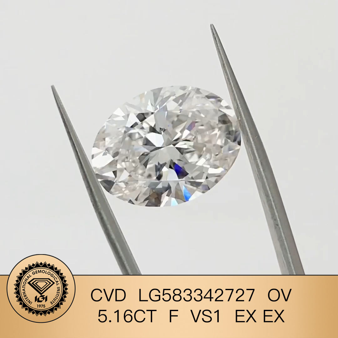 MissDiamond CVD LG583342727 Oval Cut 5.16CT F VS1 EX EX Lab Grown Diamond