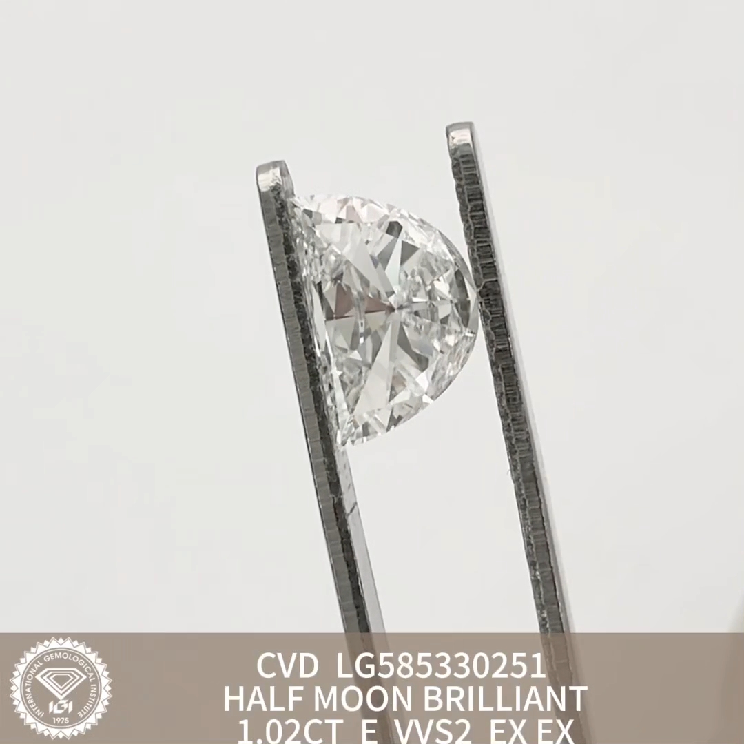 MissDiamond CVD LG585330251 HALF MOON BRILLIANT 1.02CT E VVS2 EX EX Lab Grown Diamond