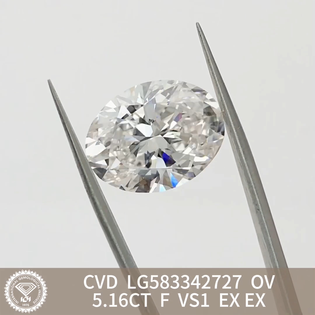 MissDiamond CVD LG583342727 Oval Cut 5.16CT F VS1 EX EX Lab Grown Diamond