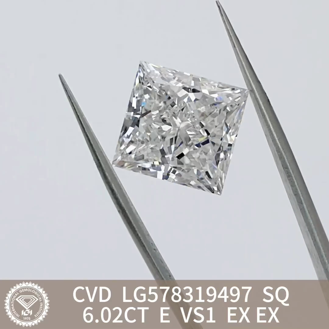 MissDiamond CVD LG578319497 Princess Cut 6.02CT E VS1 EX EX Lab Grown Diamond