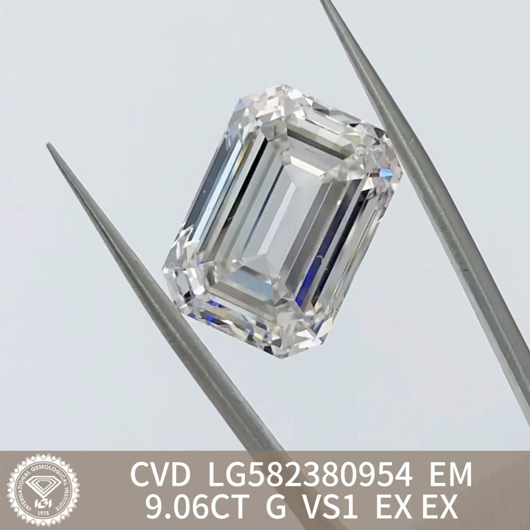 MissDiamond CVD LG582380954 Emerald Cut 9.06CT G VS1 EX EX Lab Grown Diamond