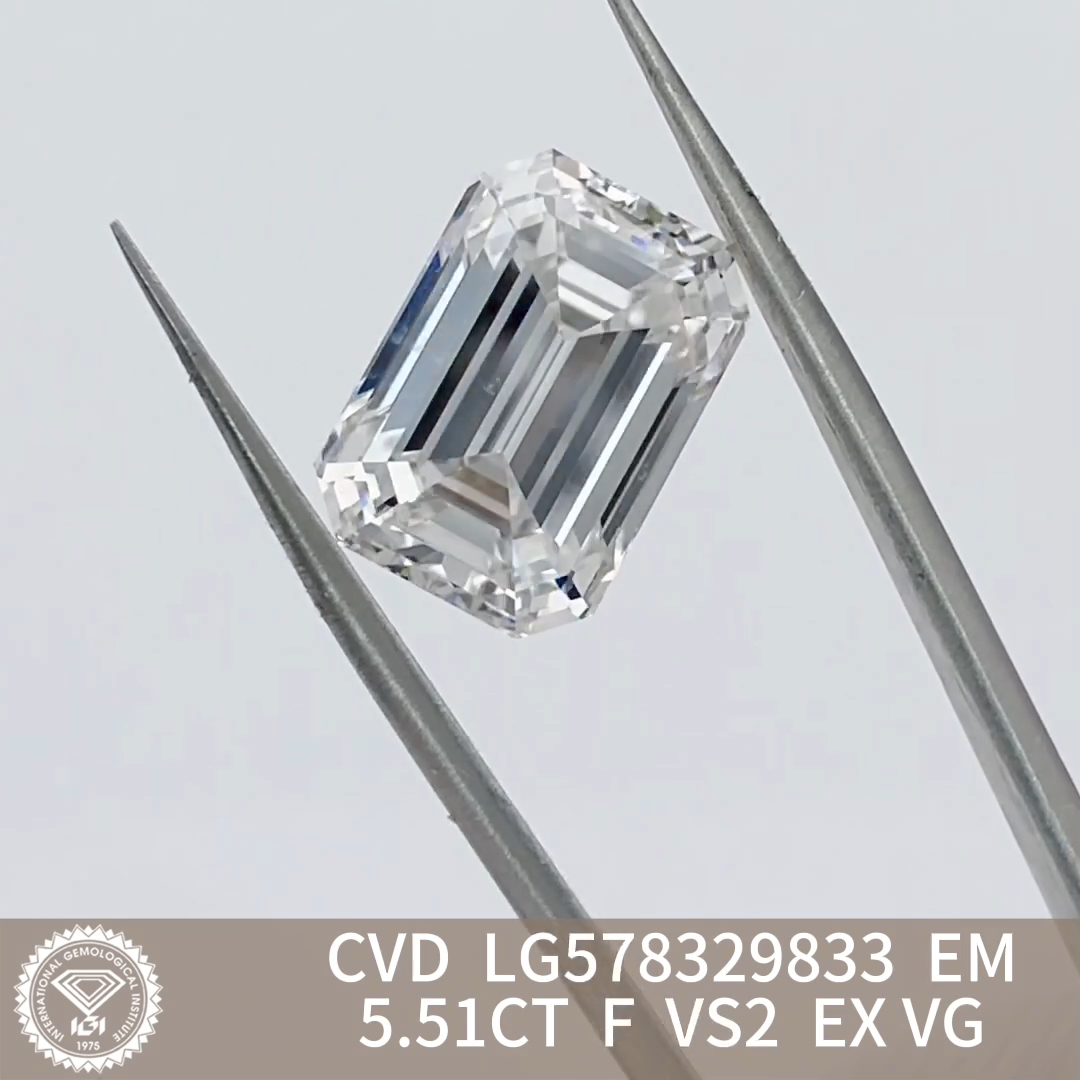 MissDiamond CVD LG578329833 Emerald Cut 5.51CT F VS2 EX VG Lab Grown Diamond