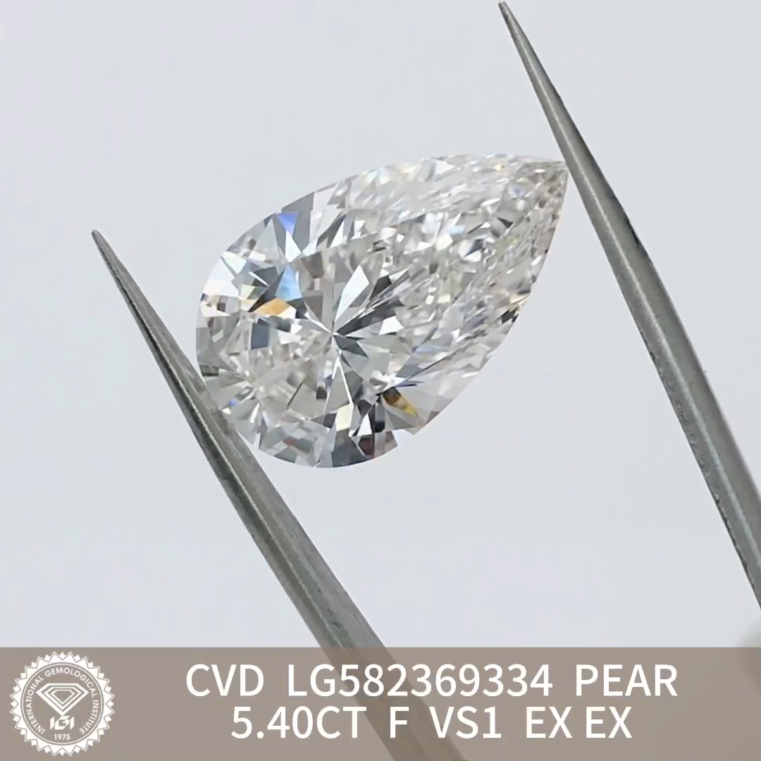 MissDiamond CVD LG582369334 Pear Cut 5.4CT F VS1 EX EX Lab Grown Diamond