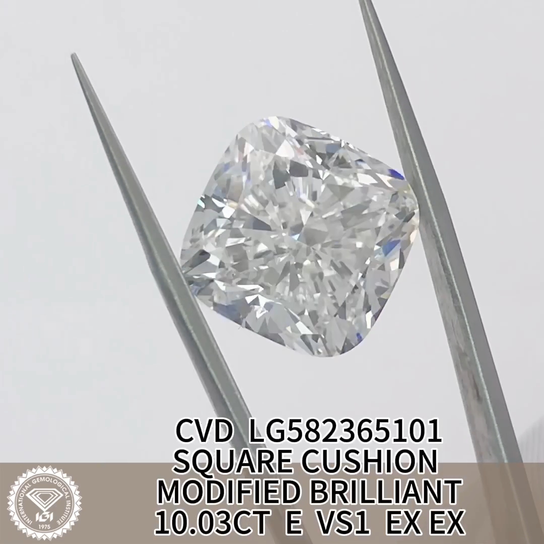 MissDiamond CVD LG582365101 Square Cushion Cut 10.03CT E VS1 EX EX Lab Grown Diamond
