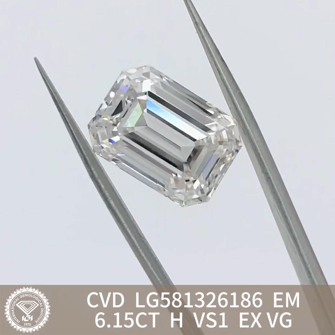 MissDiamond CVD LG581326186 Emerald Cut 6.15CT H VS1 EX VG Lab Grown Diamond