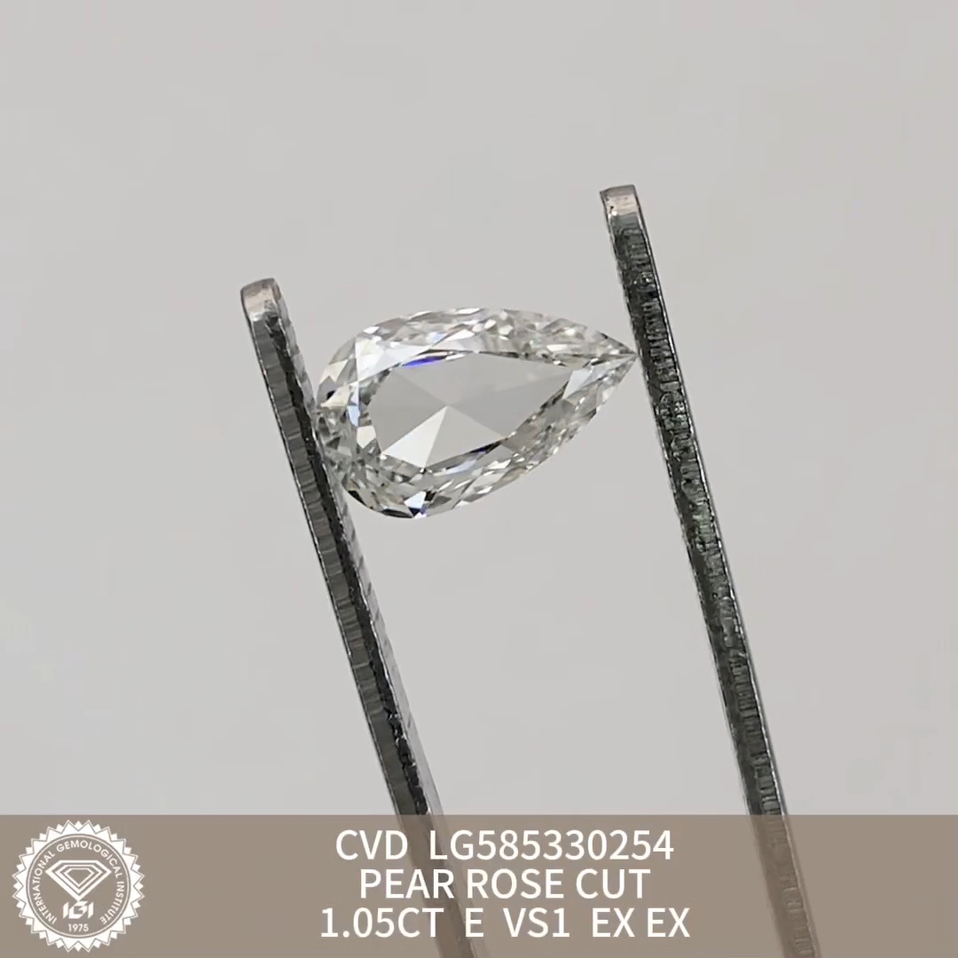 MissDiamond CVD LG585330254 Pear Rose Cut 1.05CT E VS1 EX EX Lab Grown Diamond