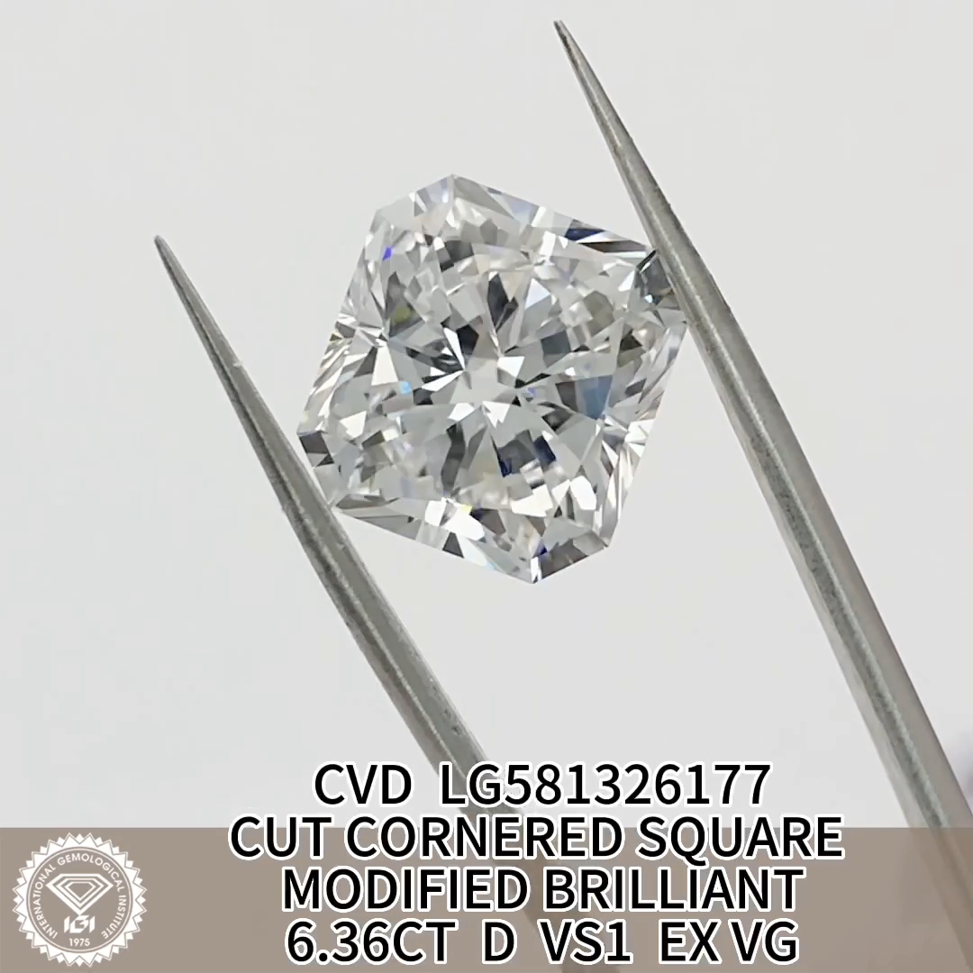MissDiamond CVD LG581326177 Cut Cornered Square Modified Brilliant 6.36CT D VS1 EX VG Lab Grown Diamond