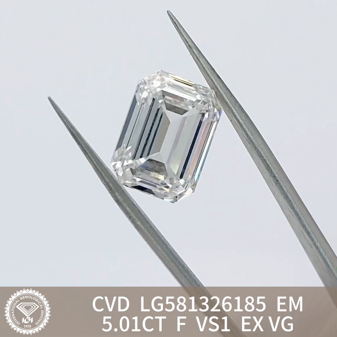 MissDiamond CVD LG581326185 Emerald Cut 5.01CT F VS1 EX VG Lab Grown Diamond