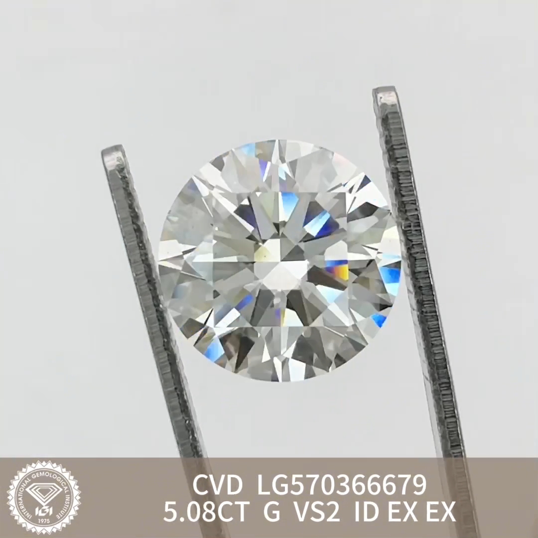 MissDiamond CVD LG570366679 Round Cut 5.08CT G VS2 ID EX EX Lab Grown Diamond