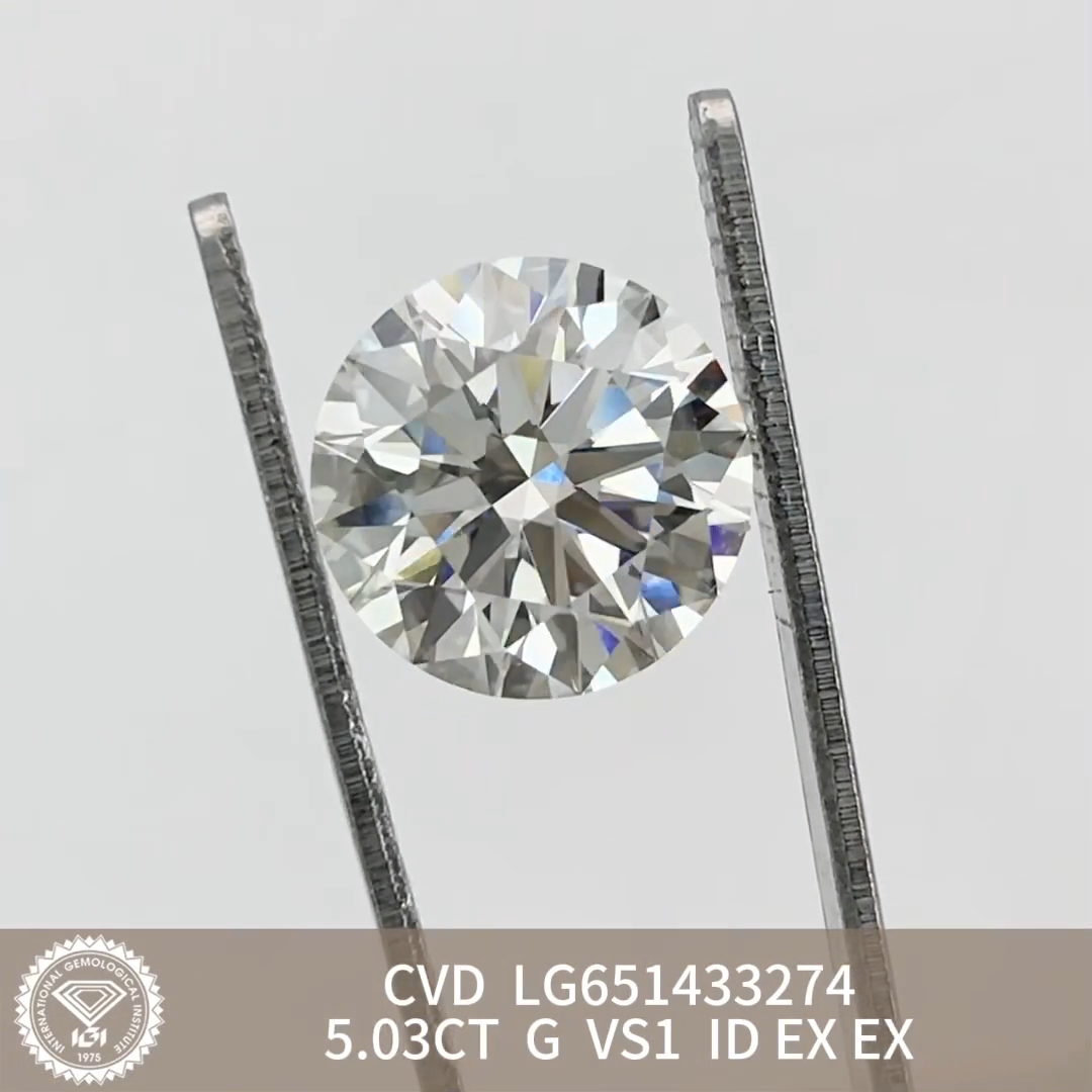 MissDiamond CVD LG651433274 Round Cut 5.03CT G VS1 ID EX EX Lab Grown Diamond