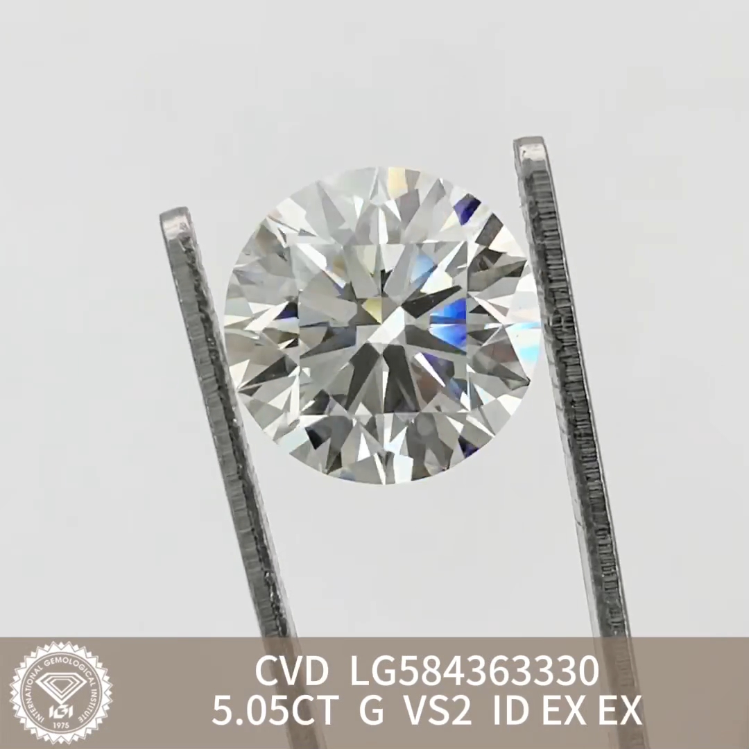 MissDiamond CVD LG584363330 Round Cut 5.05CT G VS2 ID EX EX Lab Grown Diamond