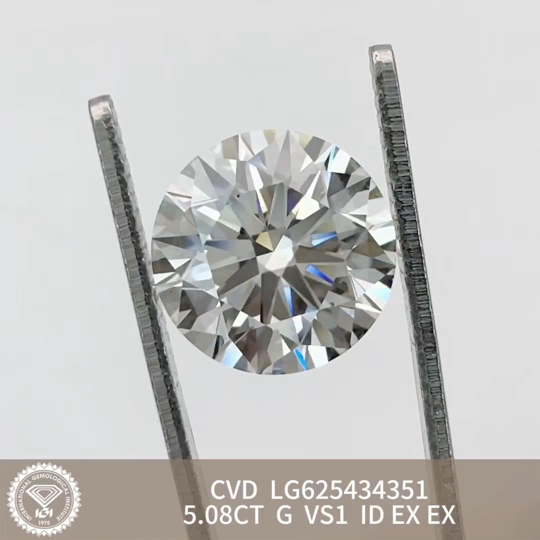 MissDiamond CVD LG625434351 Round Cut 5.08CT G VS1 ID EX EX Lab Grown Diamond