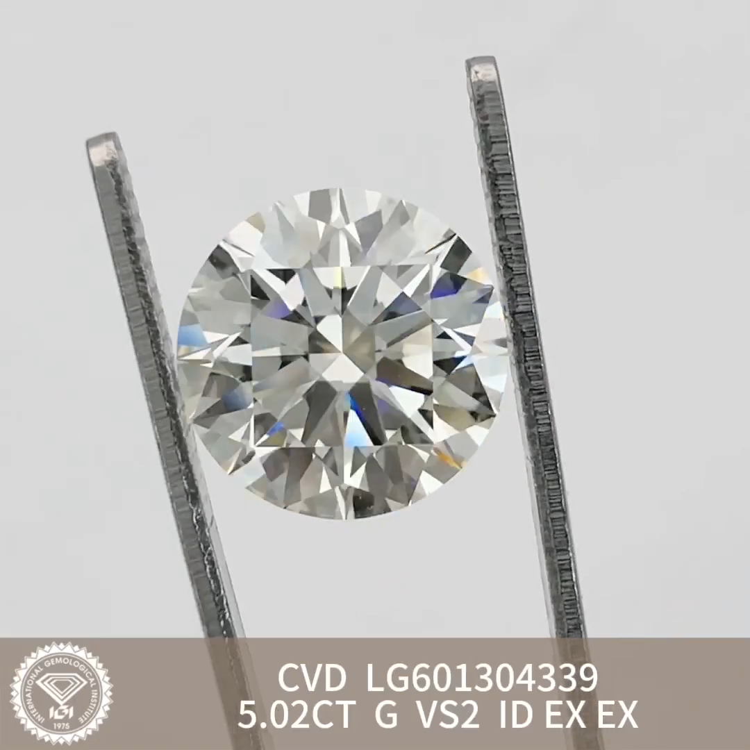 MissDiamond CVD LG601304339 Round Cut 5.02CT G VS2 ID EX EX Lab Grown Diamond