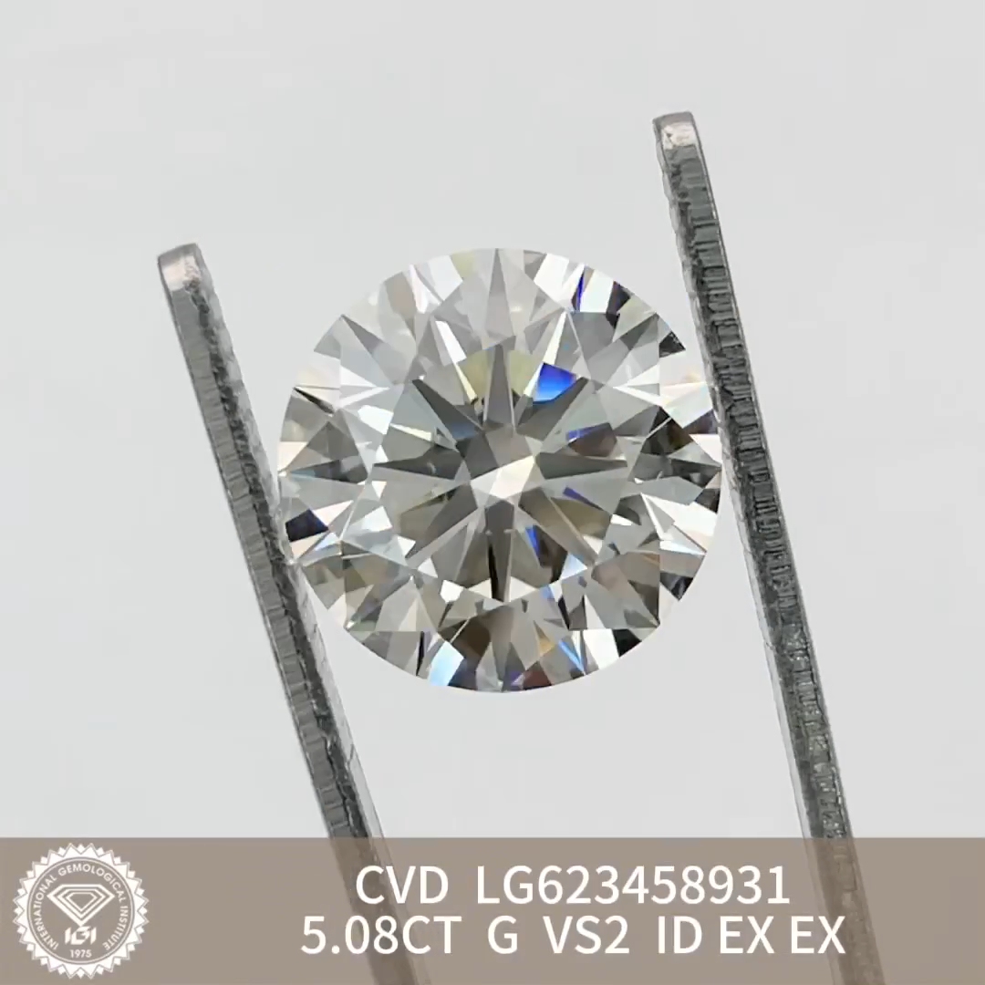 MissDiamond CVD LG623458931 Round Cut 5.08CT G VS2 ID EX EX Lab Grown Diamond