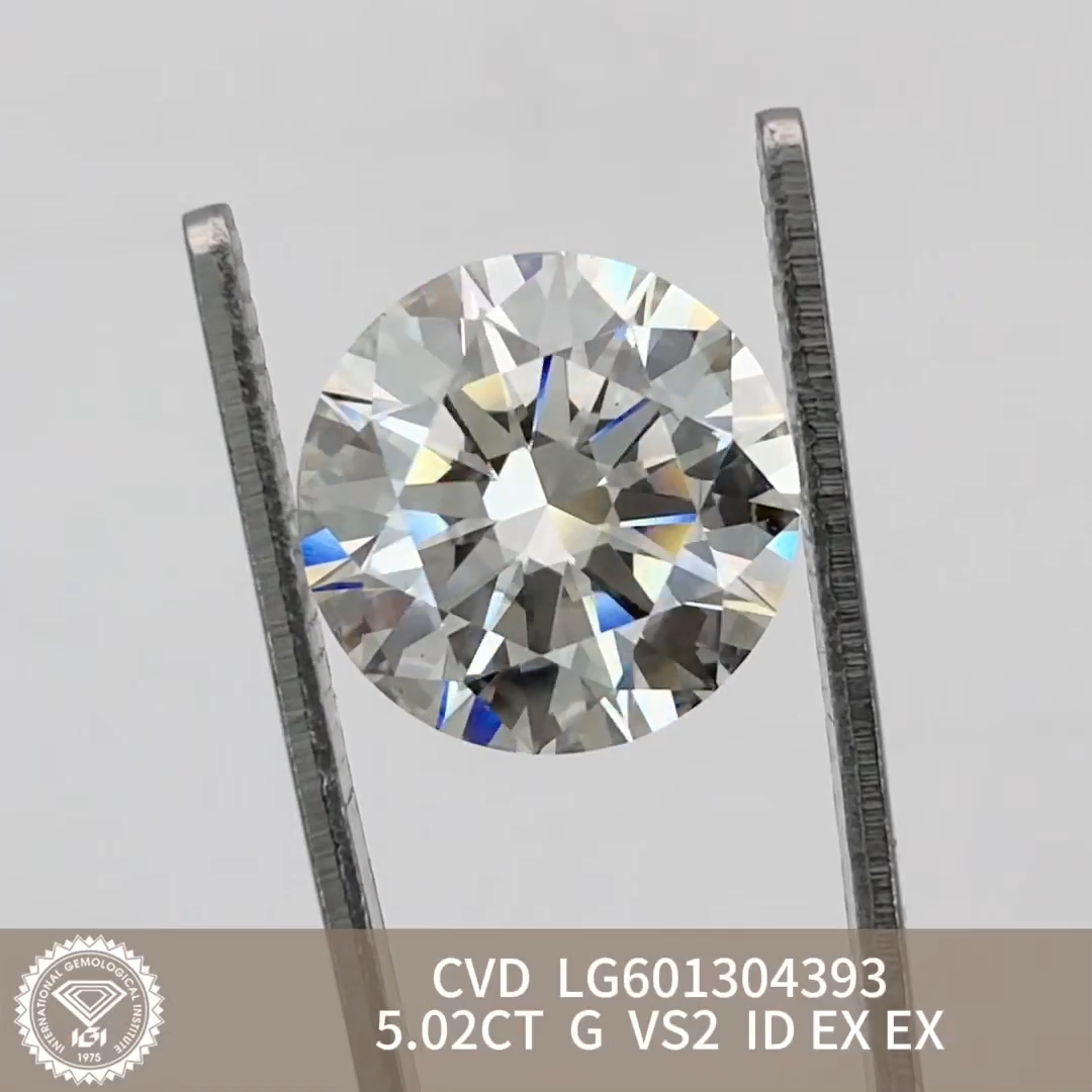 MissDiamond CVD LG601304393 Round Cut 5.02CT G VS2 ID EX EX Lab Grown Diamond