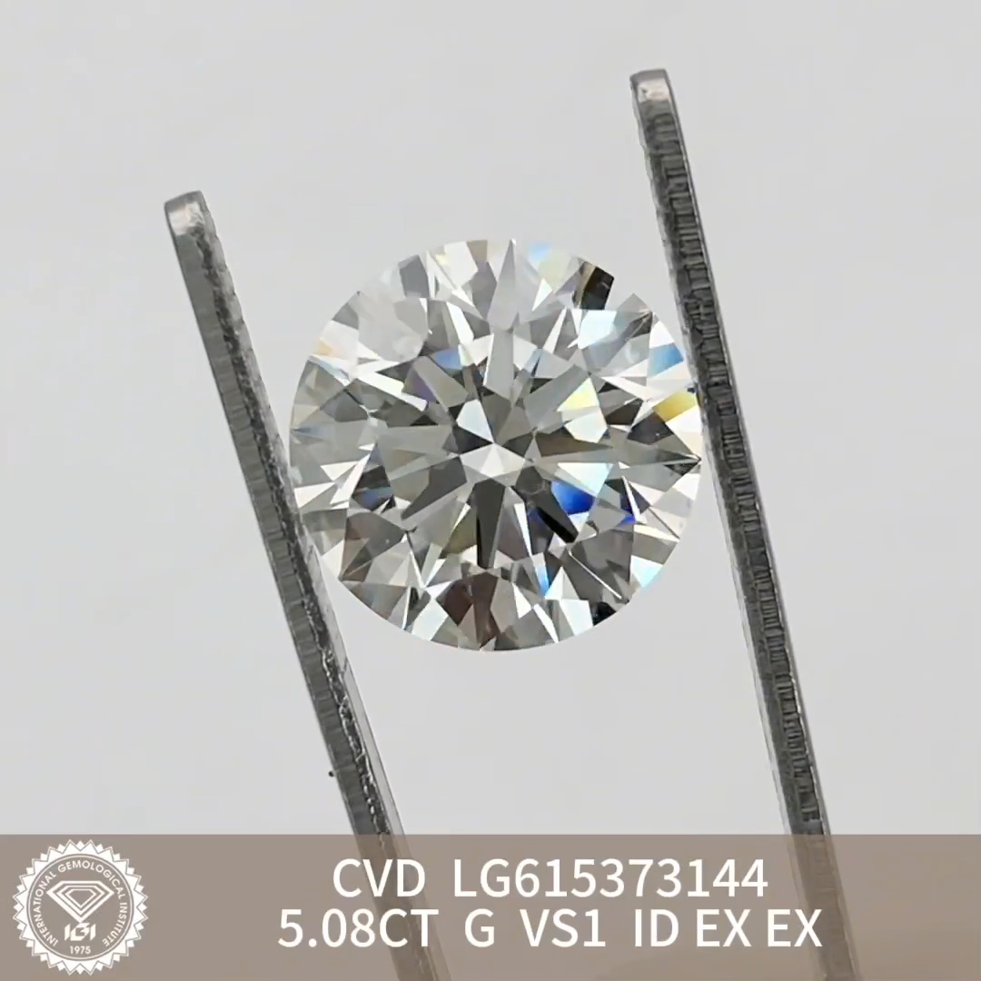 MissDiamond CVD LG615373144 Round Cut 5.08CT G VS1 ID EX EX Lab Grown Diamond