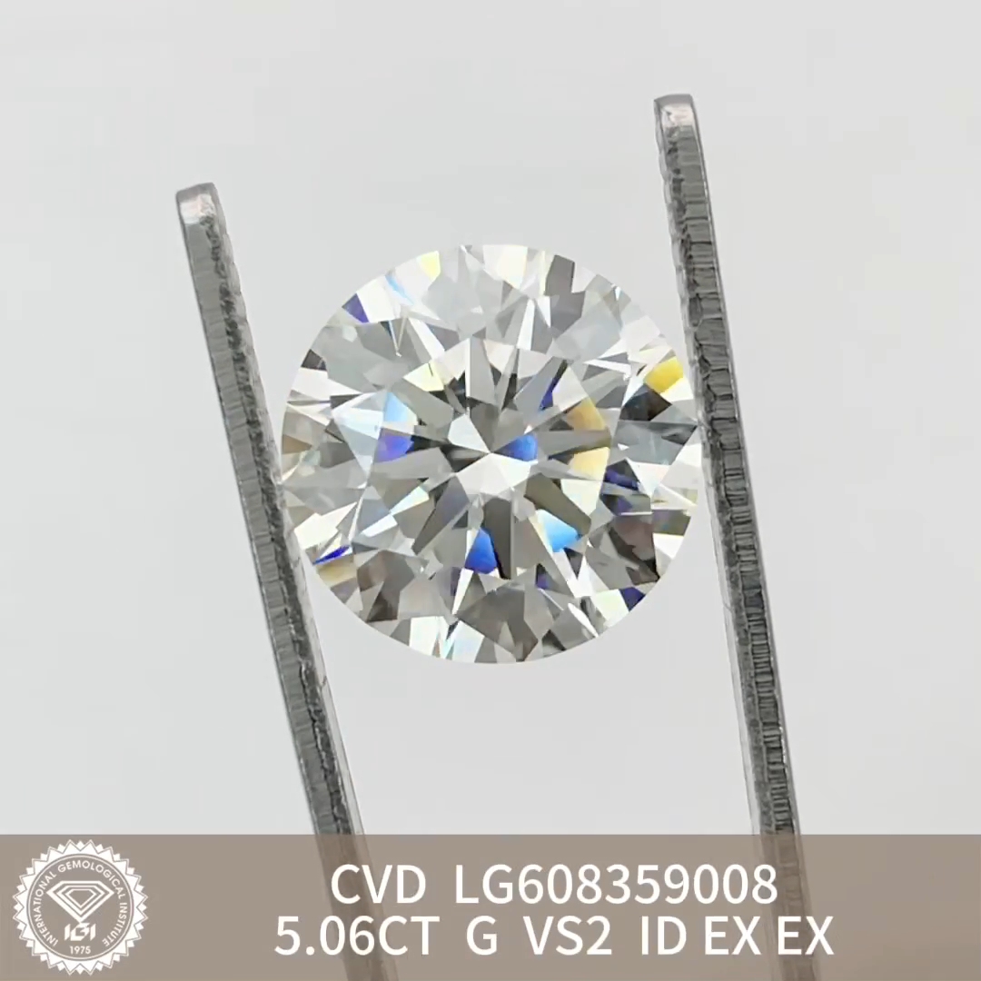 MissDiamond CVDLG608359008 Round Cut 5.06CT G VS2 ID EX EX Lab Grown Diamond