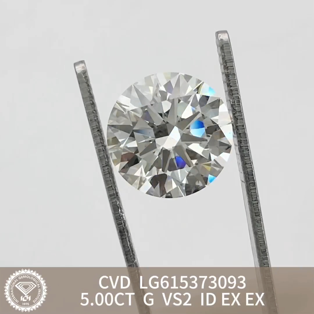MissDiamond CVD LG615373093 Round Cut 5CT G VS2 ID EX EX Lab Grown Diamond